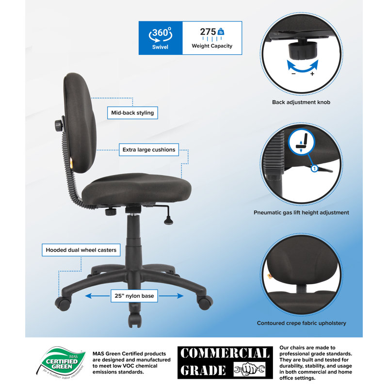 Task Chair, Not Included, Black Fabric