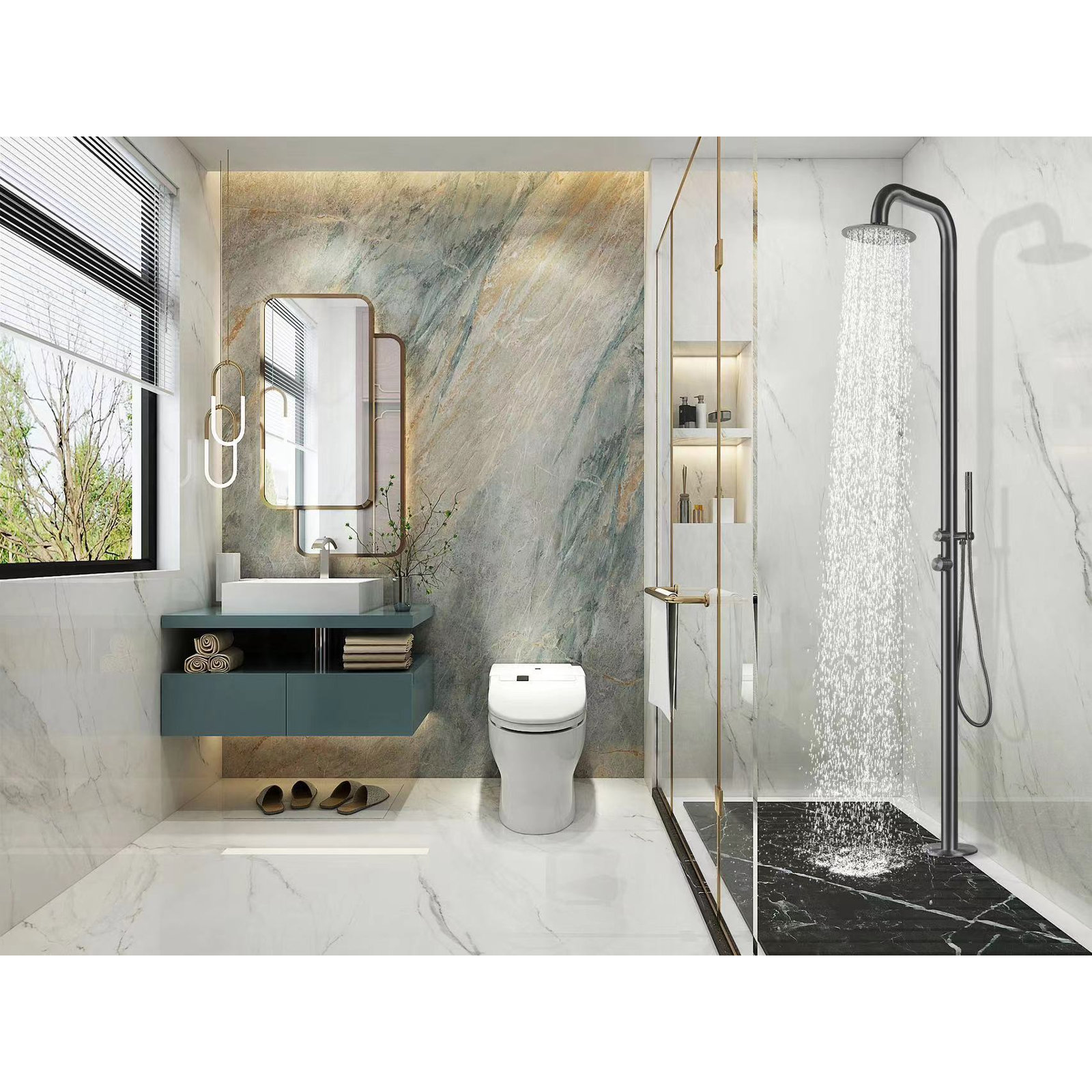 Stainless Steel Free Standing Outdoor Shower, Gun Metal