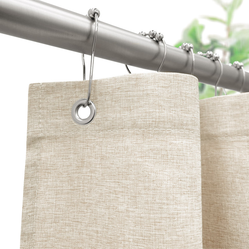 Linen Textured Shower Curtain and Hooks Set, Cream