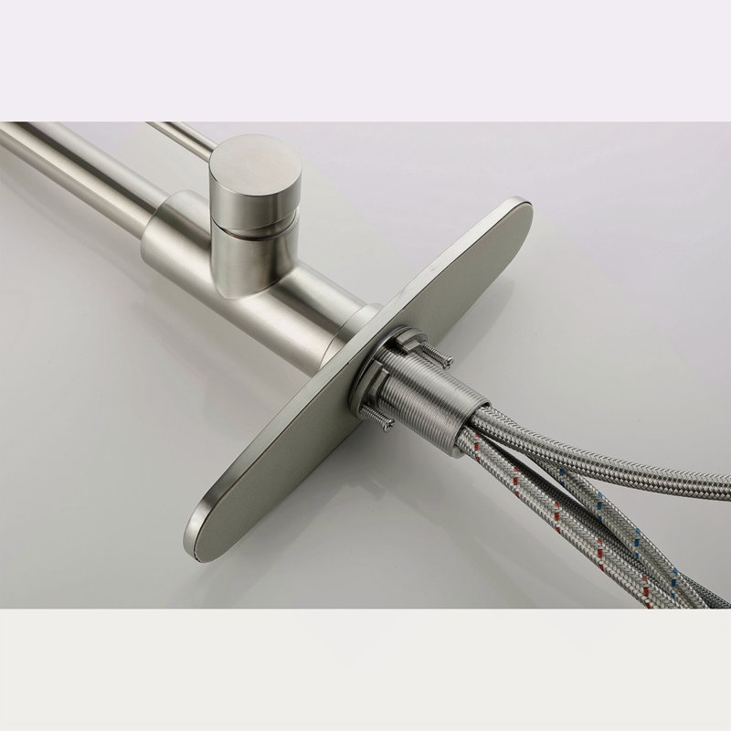 Robinet d'évier de cuisine à poignée simple avec douchette extractible, Nickel brossé
