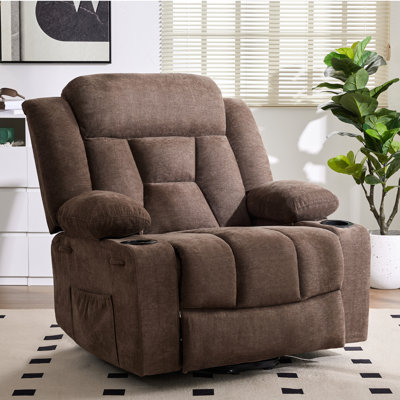 Fauteuil inclinable à deux moteurs de 41,73 po de largeur avec système de massage et de chauffage à la taille, fauteuil inclinable surdimensionné avec poches latérales, porte-gobelets