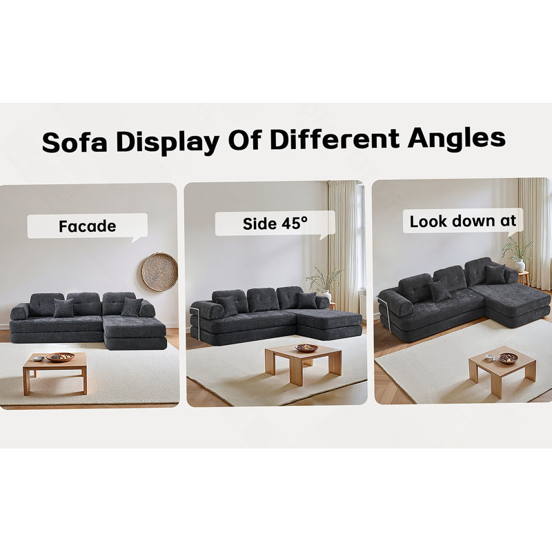 Canapé modulaire désossé de 104 pouces avec méridienne, assise modulaire profonde et confort en mousse à mémoire de forme, aucun assemblage requis.