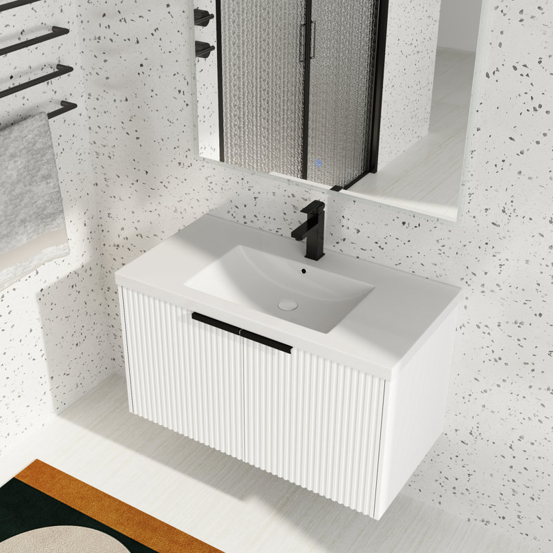 Meuble-lavabo mural simple 36 po avec plateau en résine, Blanc
