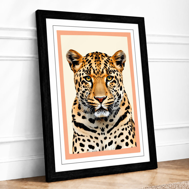 Leopard's Steady Gaze Modern - Framed Print, A4 - 29.7 x 21.0 cm, Black