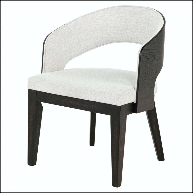 Chaise avec accoudoirs à dossier demi-tonneau bruni et tissu crème