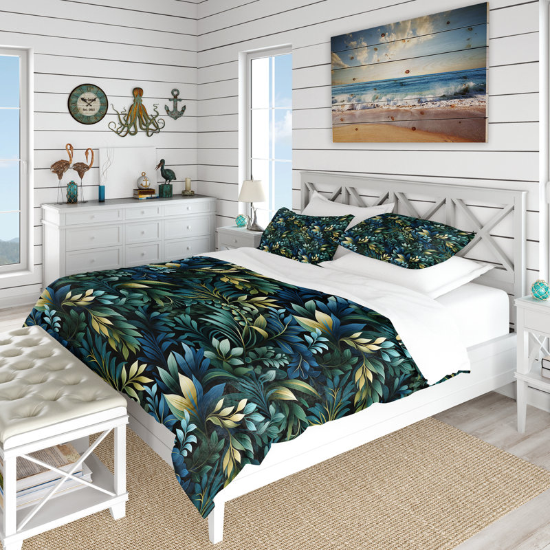 Literie Moody Tropics, Housse de couette pour grand lit et 2 taies décor