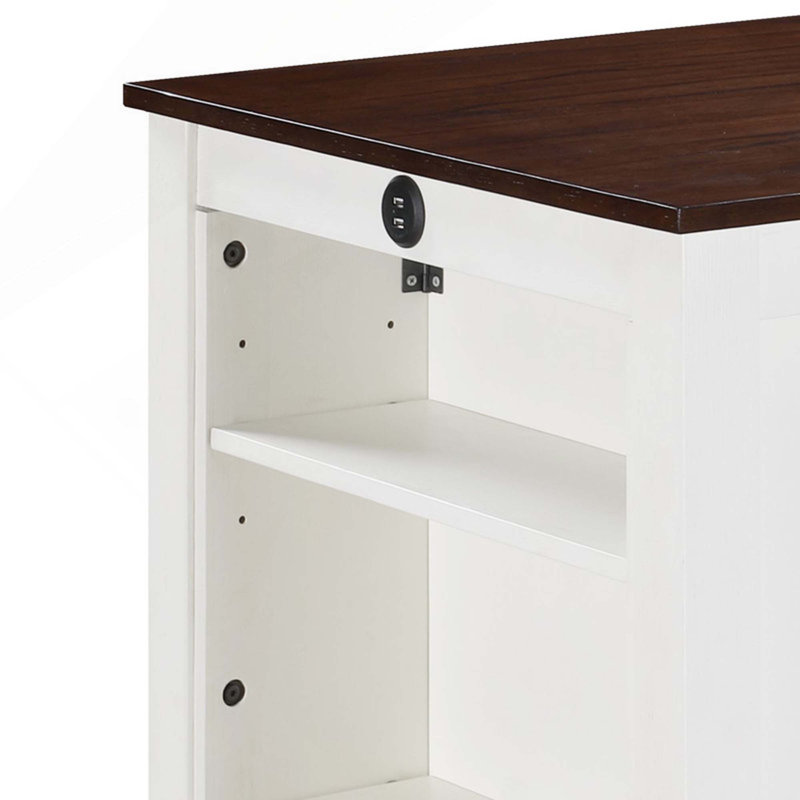 Table de salle à manger à hauteur de comptoir 36 pouces 3 pièces avec tablettes, ports de chargement USB et 2 chaises, White