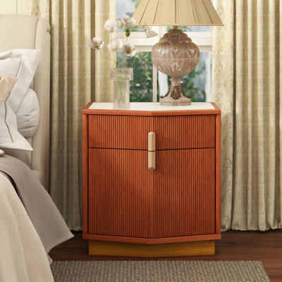 Aurelia Modern Textured Nightstand With Geometric Top And Dual Storage Drawers