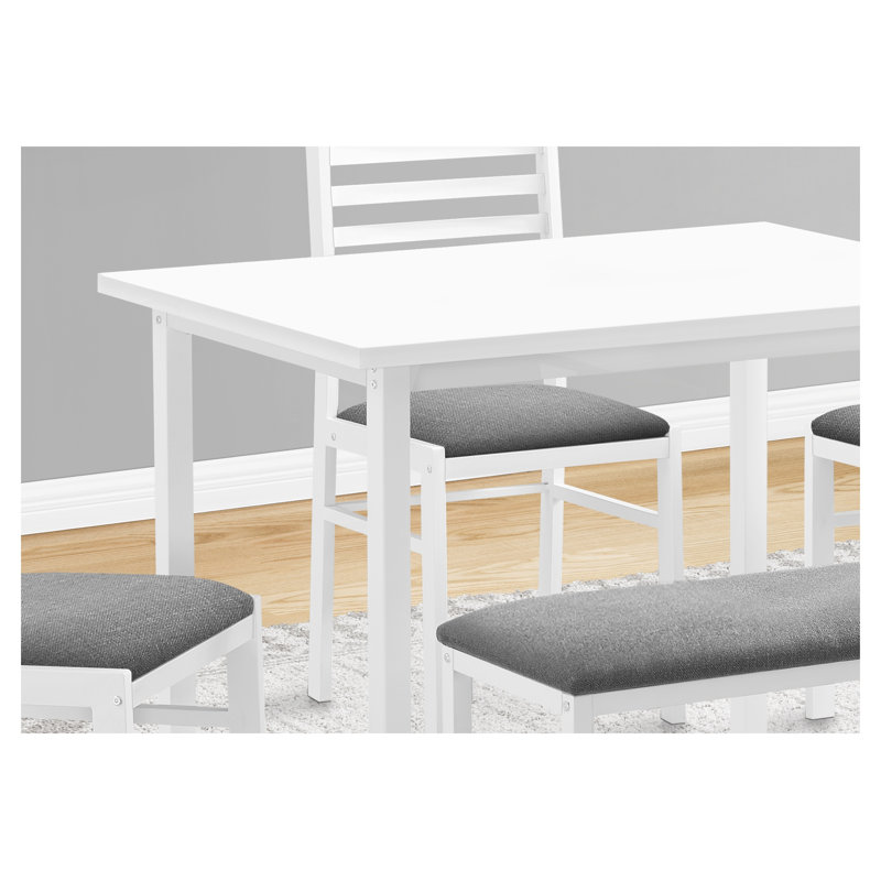 Ensemble de salle à manger 5 pièces blanc avec table rectangulaire de 40 po, 3 chaises sans accoudoirs et banc pour petites cuisines
