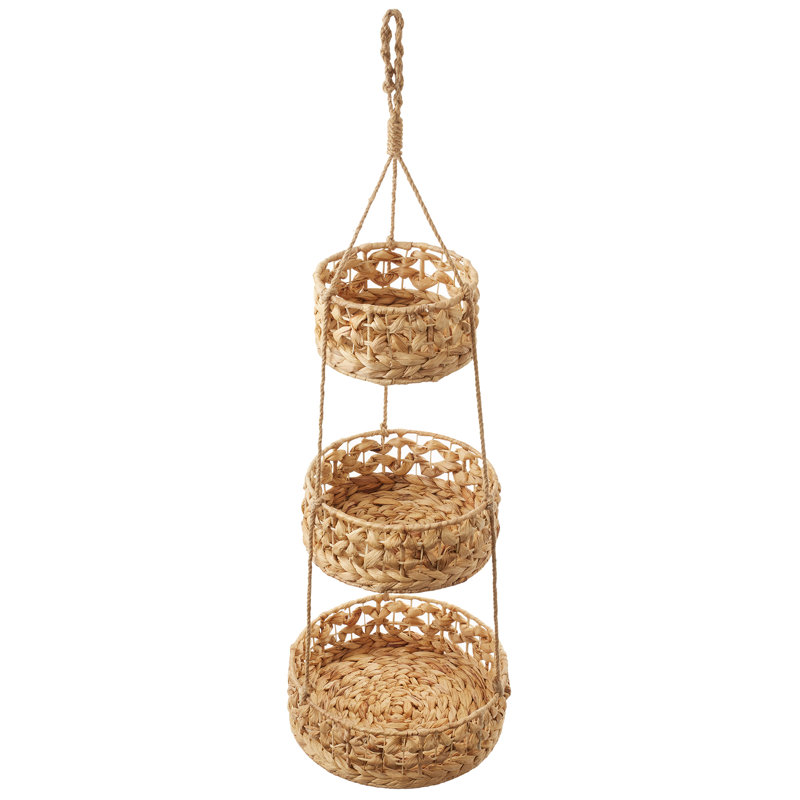 3-Tier Hanging Fruit Baskets, Vertical Woven Kitchen Storage Organizer