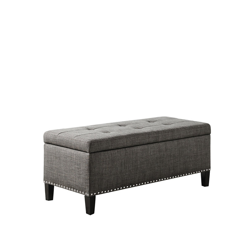 Interior Storage With Tufting - Grey, High Density Foam, Birch Legs In Black Finish Elegant Bench For Finish, 42 Inches Long, 18 Deep