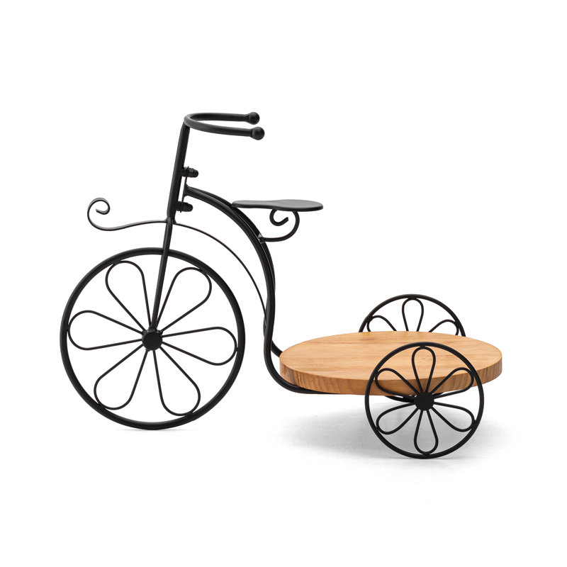 Support pour tricycle en métal 18 po avec plateau en bois massif, Noir