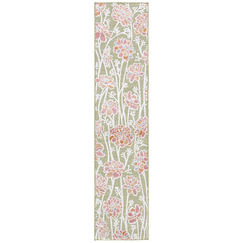 Mattalyn Floral Green/Pink Indoor / Outdoor Area Indoor/Outdoor Area Rug, Runner 2' x 6'7"