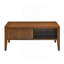 Table basse cannelée de style Mid-Century avec porte coulissante de rangement et pieds en bois massif