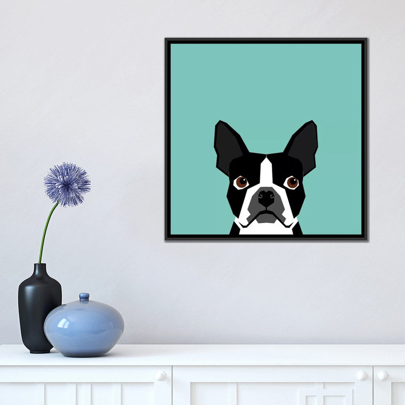 Boston Terrier, impression sur toile tendue, H 18 po x l 18 po x P 1,5 po, Toile avec cadre noir, Pas de tapis