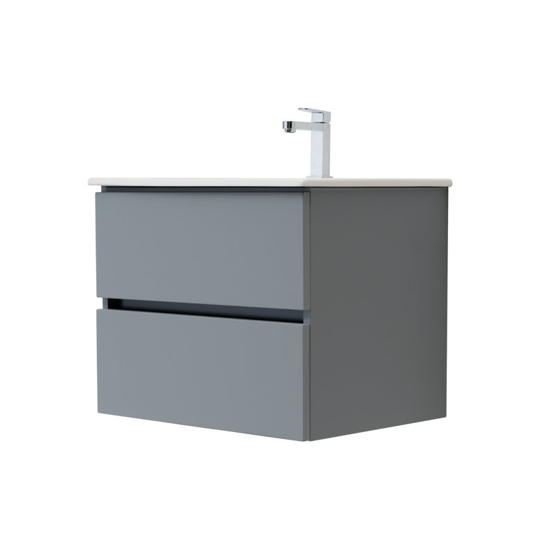 Relja Veneto 24″ Wall Mount Single Bathroom Vanity with Ceramic Top, Dust Gray, White