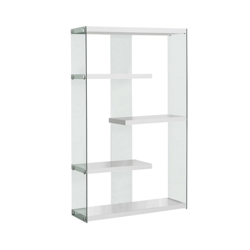 Bibliothèque décorative Hulo, design Zig Zag, 59 pouces, verre transparent, blanc