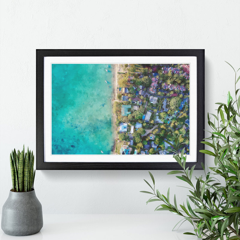 View Above Mauritius - Picture Frame Painting, 48cm H x 65cm W x 2cm D, Black Framed