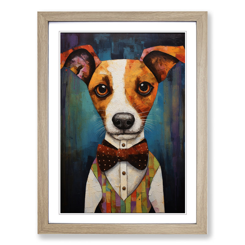 Jack Russell Dadaism No.2 1 Piece Single Picture Frame Wall Art, 34cm H x 25cm W x 2cm D, Oak