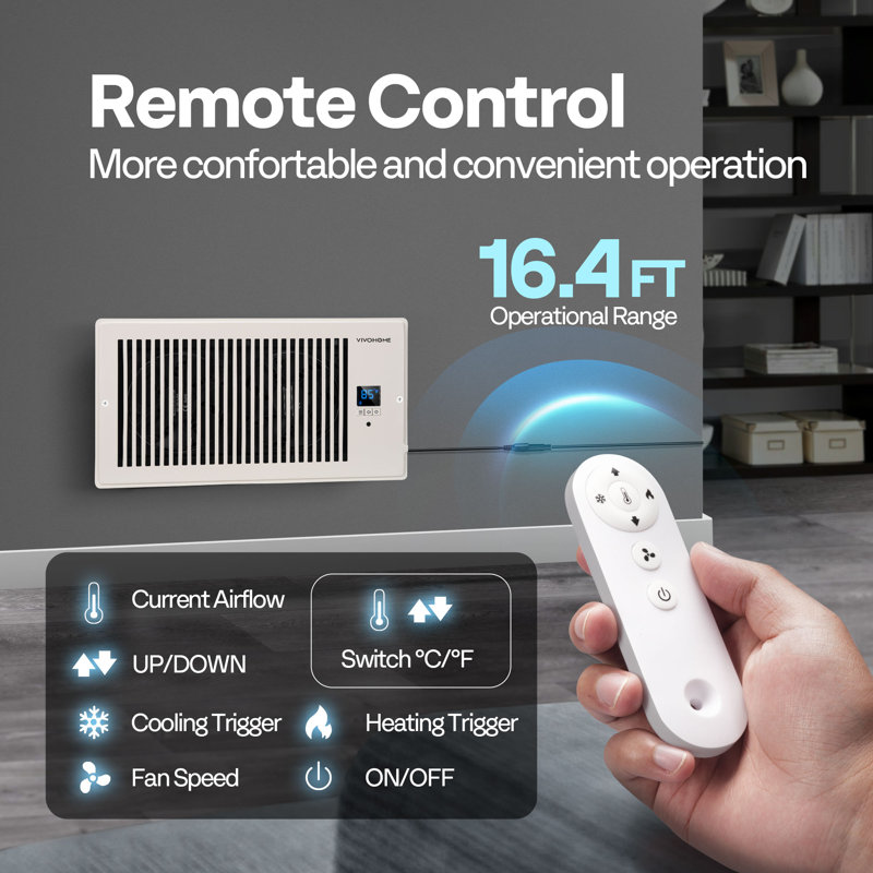 Quiet Register Booster Fan with Intelligent Thermostat, 7.5" H x 2.1" W x 13.8" D