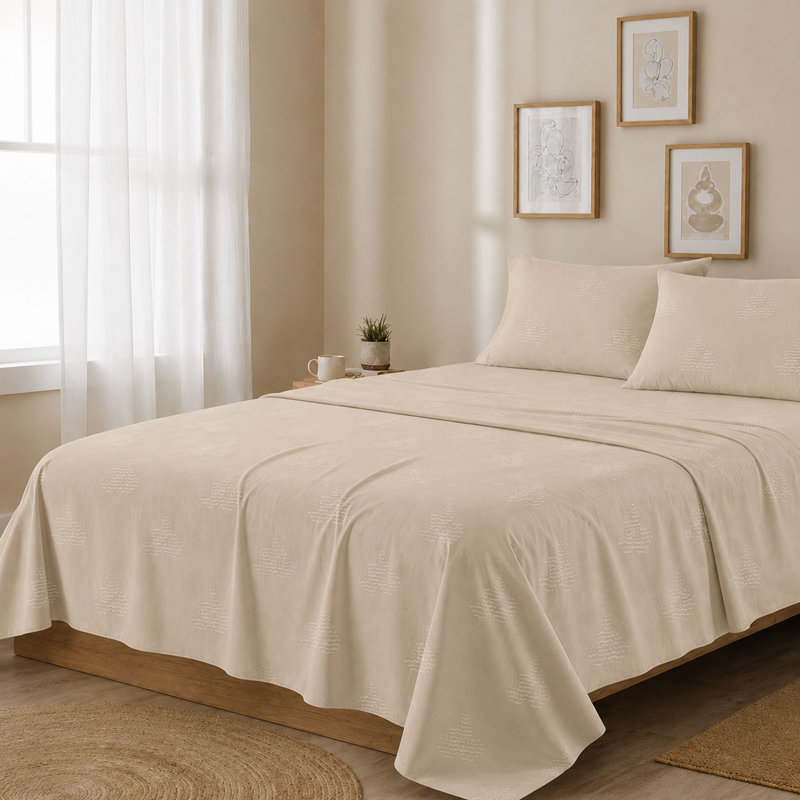 Ensemble de draps 100% coton jacquard 300 fils tissés en satin de coton, Beige patriotique