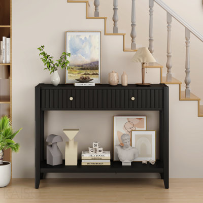 29.5" Console Table, Narrow Wood, Drawers and Shelf for Entryway - Black