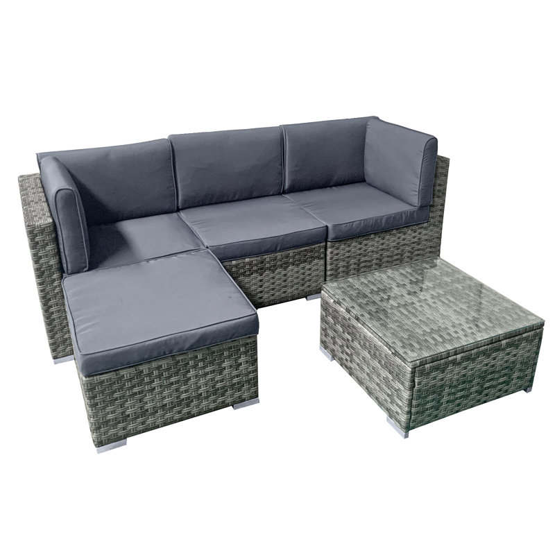 Trinidad KD Rattan 4 Seat Modular Chaise Lounge Set, Grey