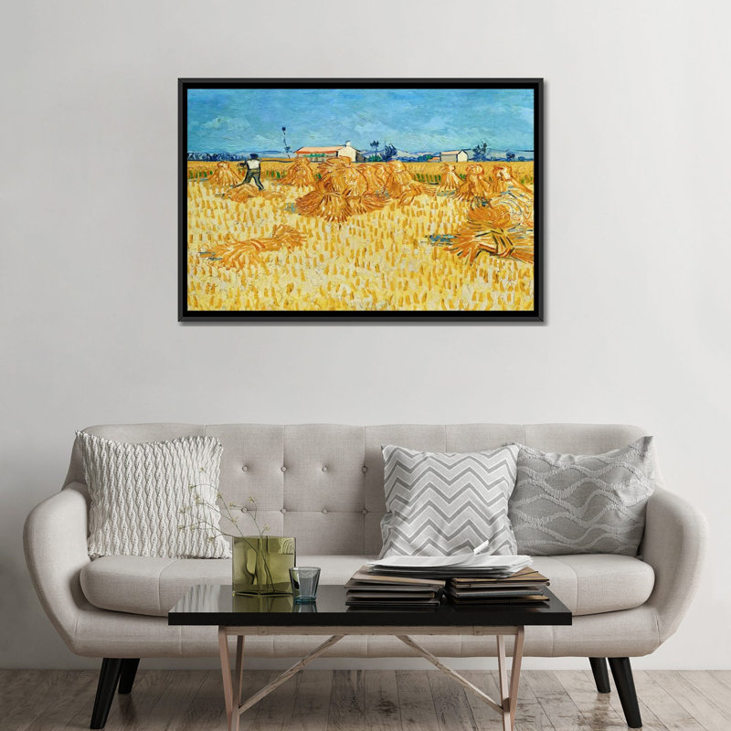 «Harvest in Provence» par Vincent Van Gogh, reproduction d'art sur toile, H 18 po x l 26 po x P 1,5 po, Toile avec cadre noir