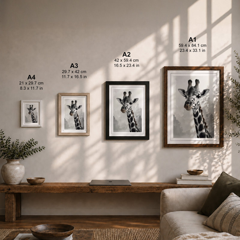 Giraffe Portrait Modern - Framed Print, Unframed, A2 - 59.4 x 42.0 cm