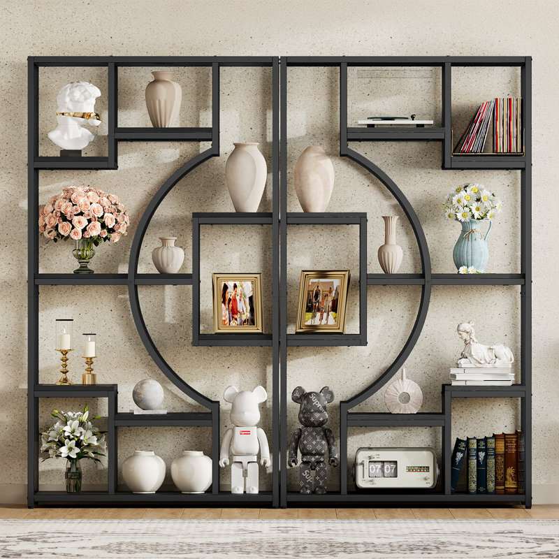70.8" H X 39.4" W Steel Geometric Bookcase(set Of 2), Black