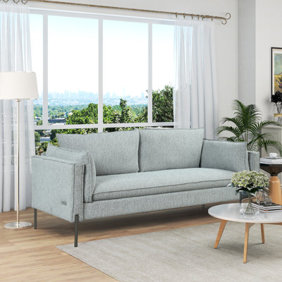 Canapé en lin Cieren, canapé 3 places, causeuse moderne, coussins, ports de chargement USB