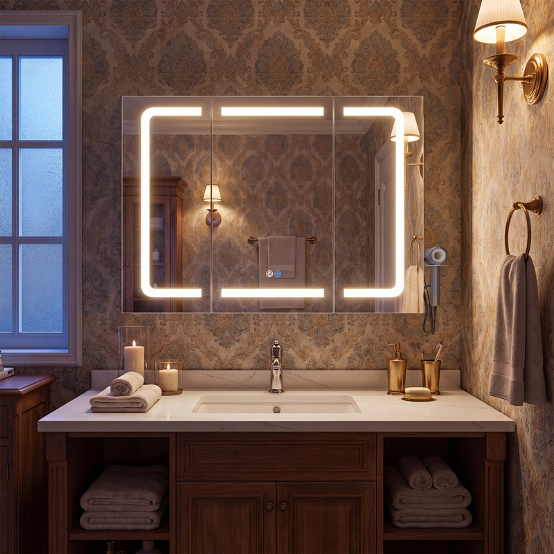 W H Medicine Cabinet Mirror, 60cm H x 80cm W x 17cm D