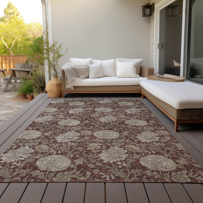 Washable Floral Indoor / Outdoor Rug, Rectangle 10' x 14'