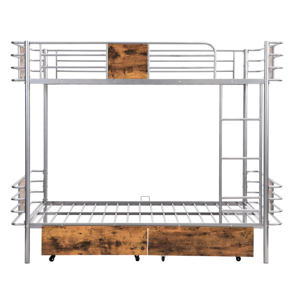 Brayden Studio Twin Xl Over Bunk Bed In Black With Guardrail And ...