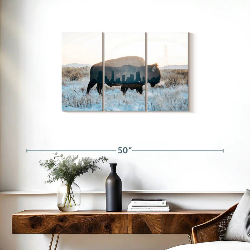 Brampt Bison And Skyline, 20" H x 33" W