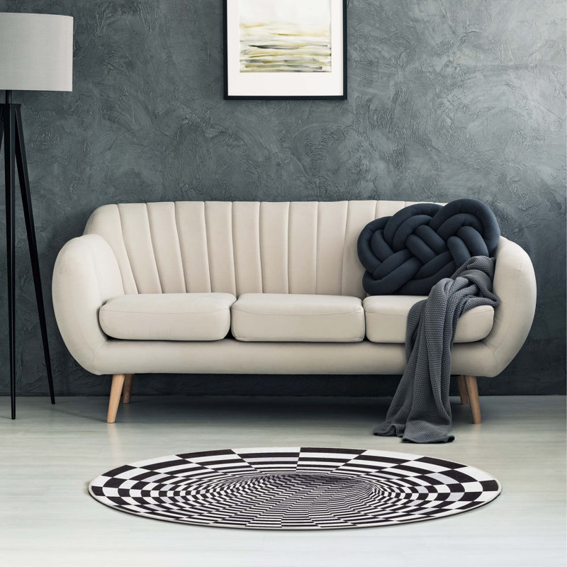 Checkered Indoor Rug, Round 5'3"