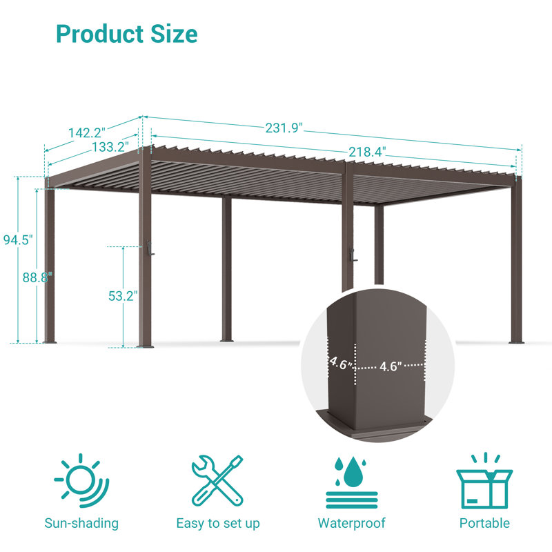 Pergola à structure double en aluminium avec toit réglable Pergola à double couche durable, L 12 pi x P 20 pi