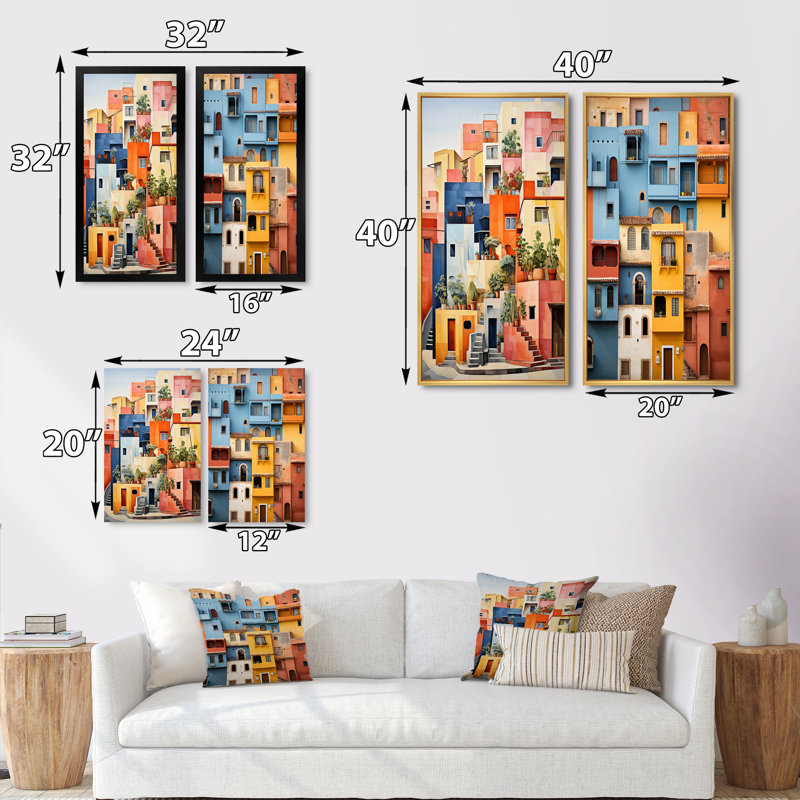 «Colorful Mexico Colorful Casas This», «Colorful Mexico Colorful Casas This», 2 pièces, Cadre blanc, H 40 po x l 40 po