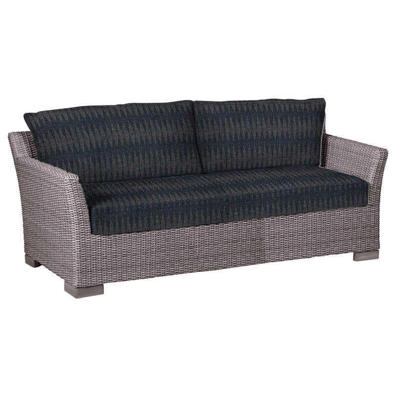 Club 89" Wide Outdoor Wicker Loveseat with Cushions, Black Walnut, Indigo Velvet, Welt