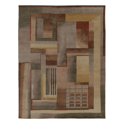 Rug & Kilim 's French Art Deco Style Rug In Beige-brown With Geometric Patterns In Beige,brown,gold,silver,gray,pink,red,green,cream,white