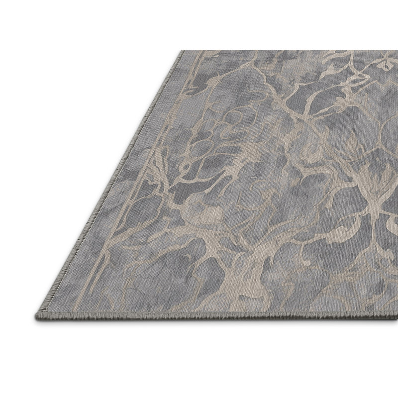 Machine Washable Gray Area Rug, Rectangle 5' x 8'