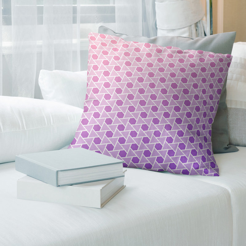 Coussin décoratif hexagonales et triangles, 16 po x 1 po, Pas de bourre, Rose / Mauve