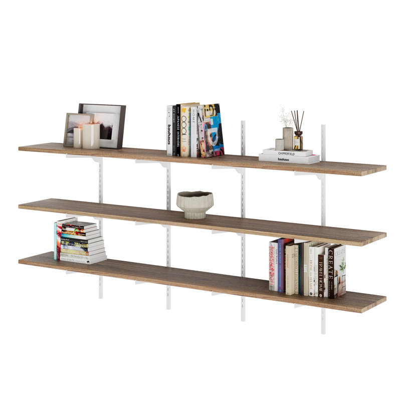 72" Long Floating Bookshelf With Adjustable Brackets, 10" Deep Real Wood Boards, Living Room & Office Storage Shelf, Multi Tier Wall Shelving Unit, Rustic And Boho Decor, Wall Mounted, Home Organization Shelf, 4 Tier, Burnt