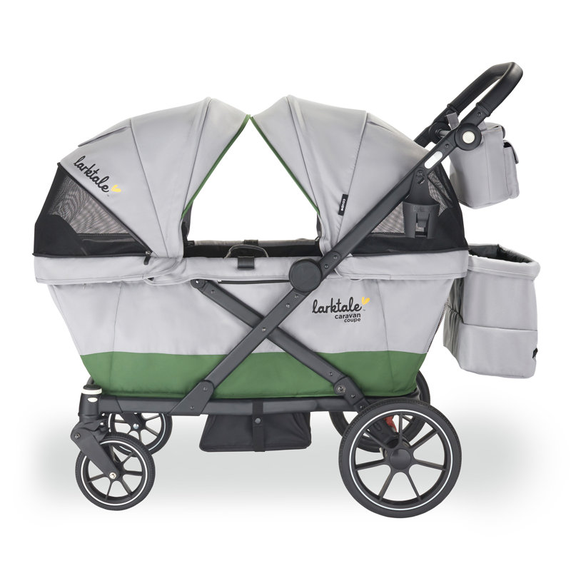 Caravan Coupe Quad Compact Stroller Reclining 4-Seat Wagon, Gray/Green