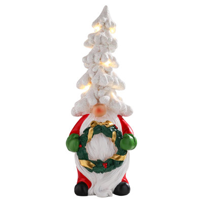 August Grove® Christmas Tree Statues Gnome Tree With Led Light, Gnome Christmas Tree Lights, Resin Desk And Table Decoration,christmas Holiday Home Decor For Mantel