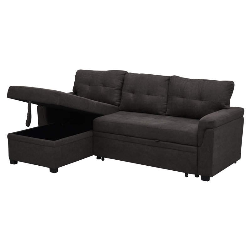 Reversible Modular L Shaped Couch, Velvet Sleeper Sectional Sofa Bed with Storage Chaise, Pull Out Convertible Sofa