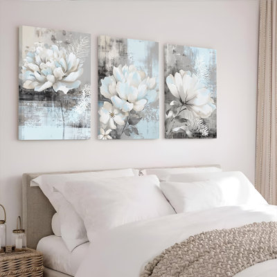 Élégante toile murale florale tendue, style abstrait (lot de 3)