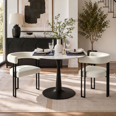 2 - Person Dining Table Sets With Round Table & 2 Upholstered Velvet Armchairs