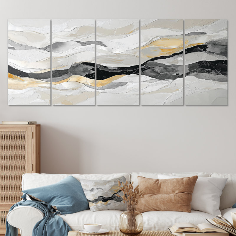 Gris gris peinture de rivière dérive, art cinétique - art mural cinétique - décoration murale moderne, H 28 po x l 60 po, 5