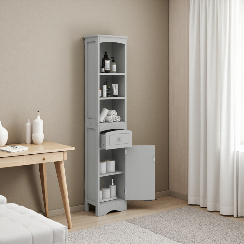 Grande armoire de salle de bain autoportante avec tiroir, Gris